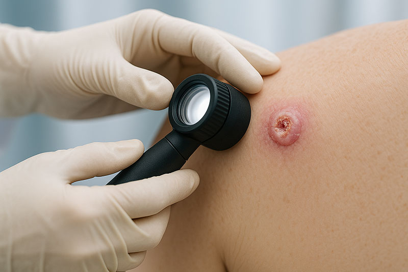 Basal cell carcinoma skin lesion at Alpine Dermatology, offering expert diagnosis and treatment